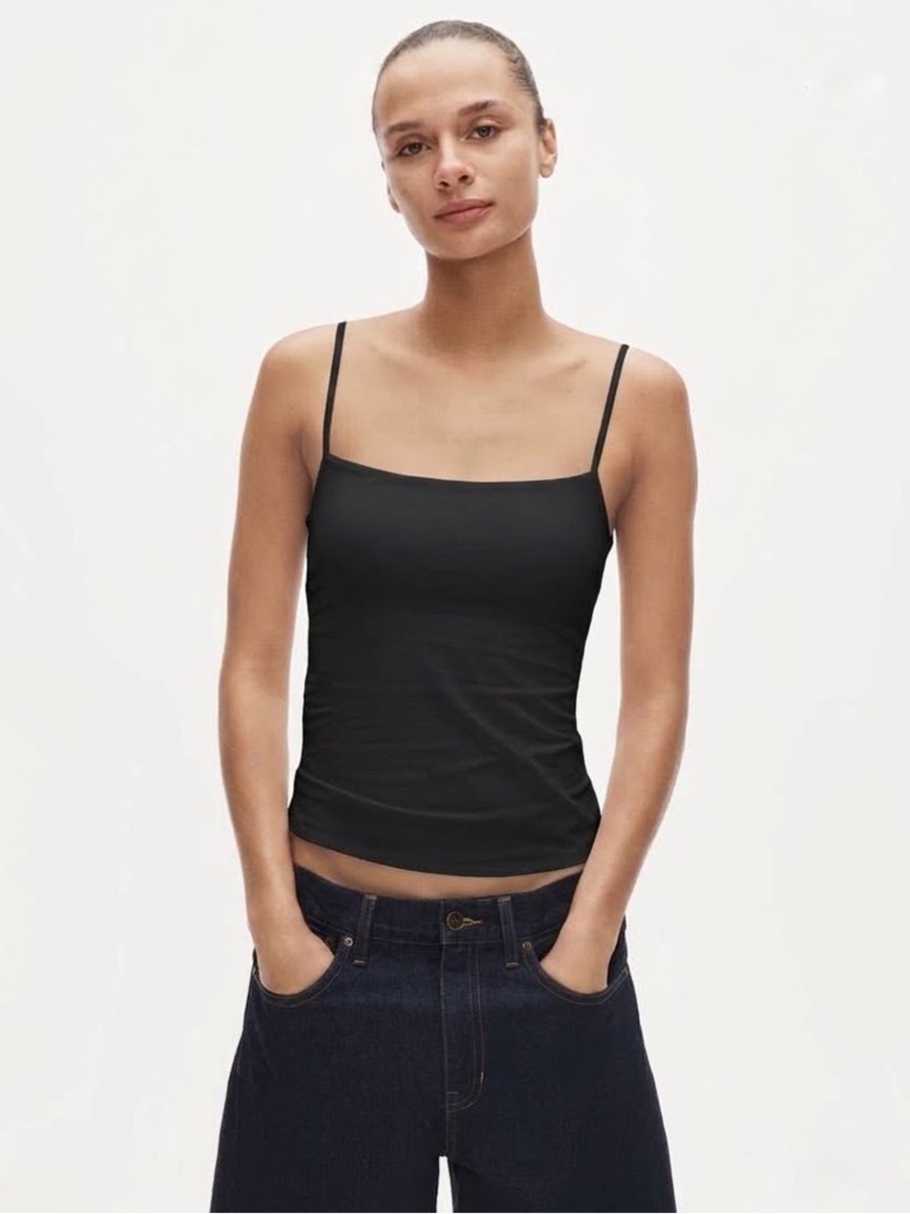 NWT J.Crew Stretch Cotton Shelf-Bra Tank Top Black Size S